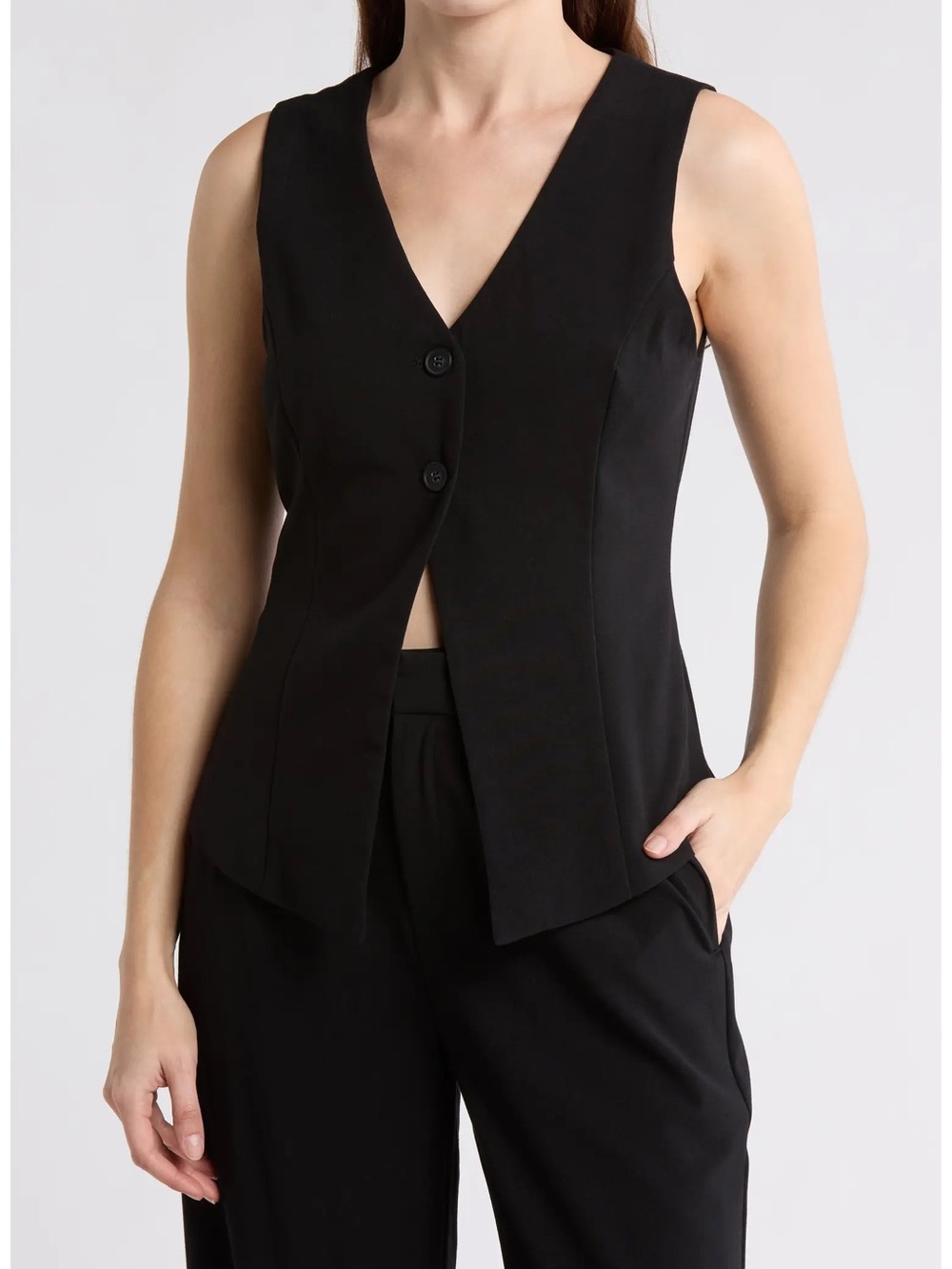 Leith Black V-Neck Tailored Vest Top - Women